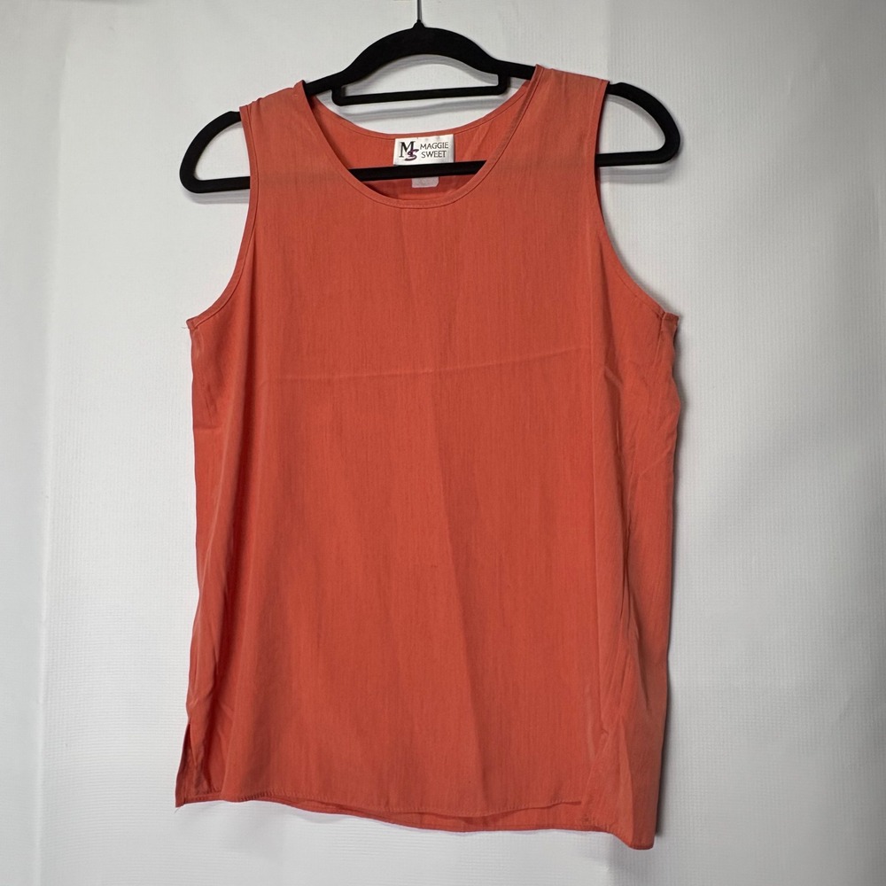 Maggie Sweet Sleeveless Top Blouse Coral Career Casual Tank Shell Made in USA